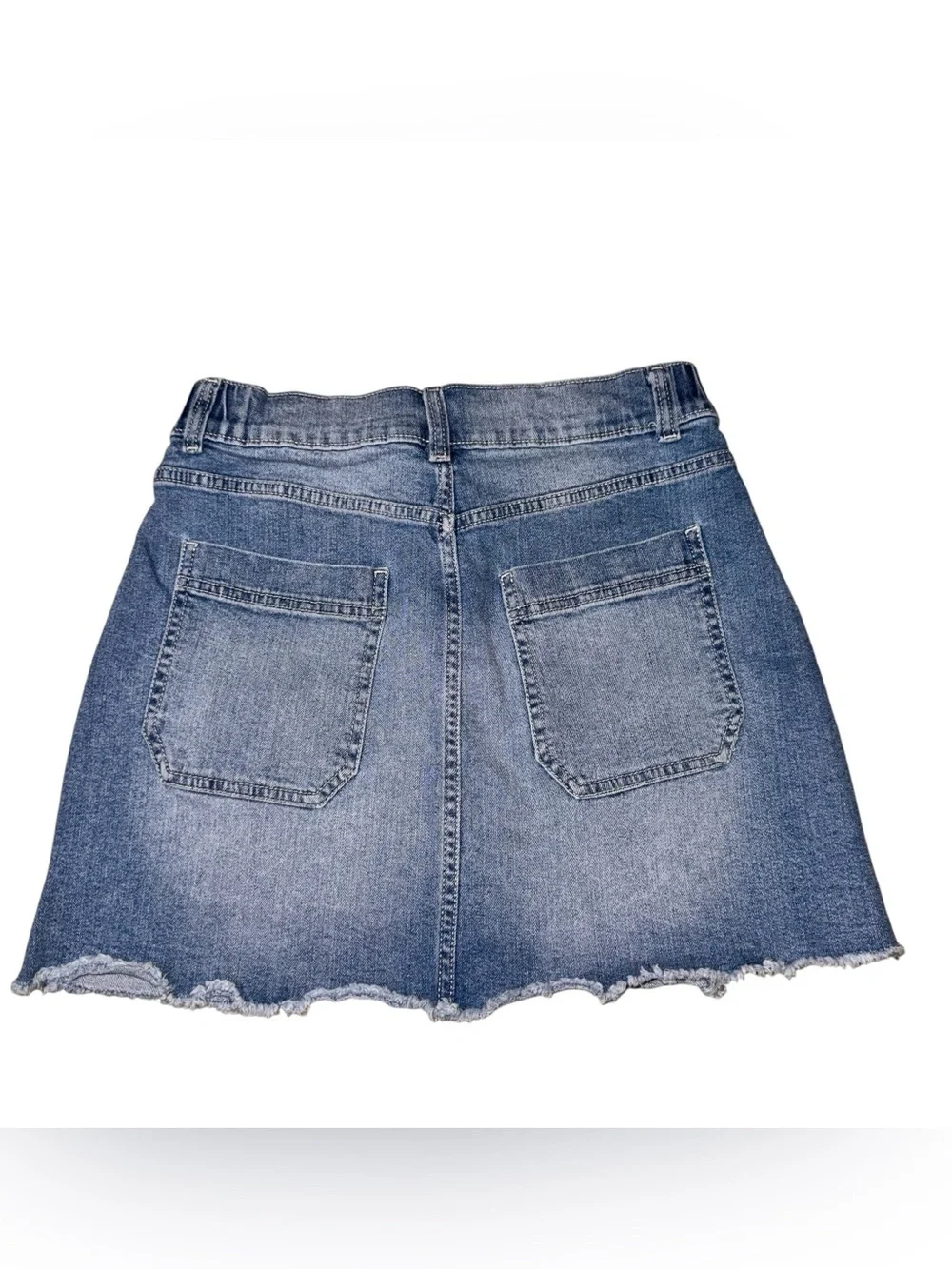 No Boundaries Women's Junior S Small Mini Denim A-Line Skirt Raw Hem Blue